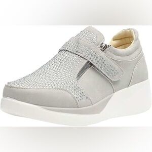 Morecome Women’s faux crystal double zipper wedge sneakers - slip on size 6.5
